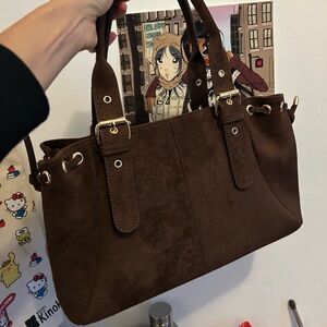 Elegant Brown Faux Suede Handbag